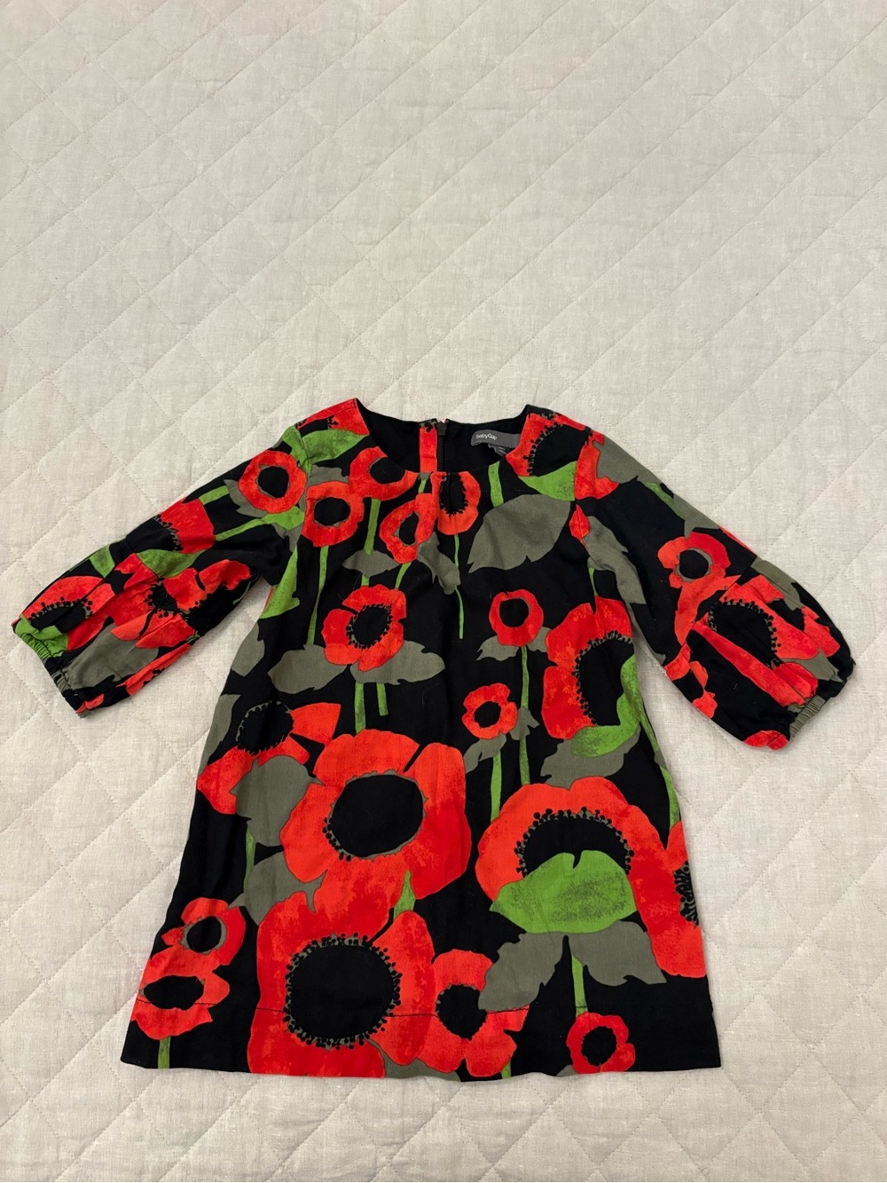 GAP Black Dress with Red Floral Print and Green Accents
